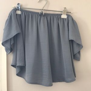 American Eagle blue silky cold shoulder crop top